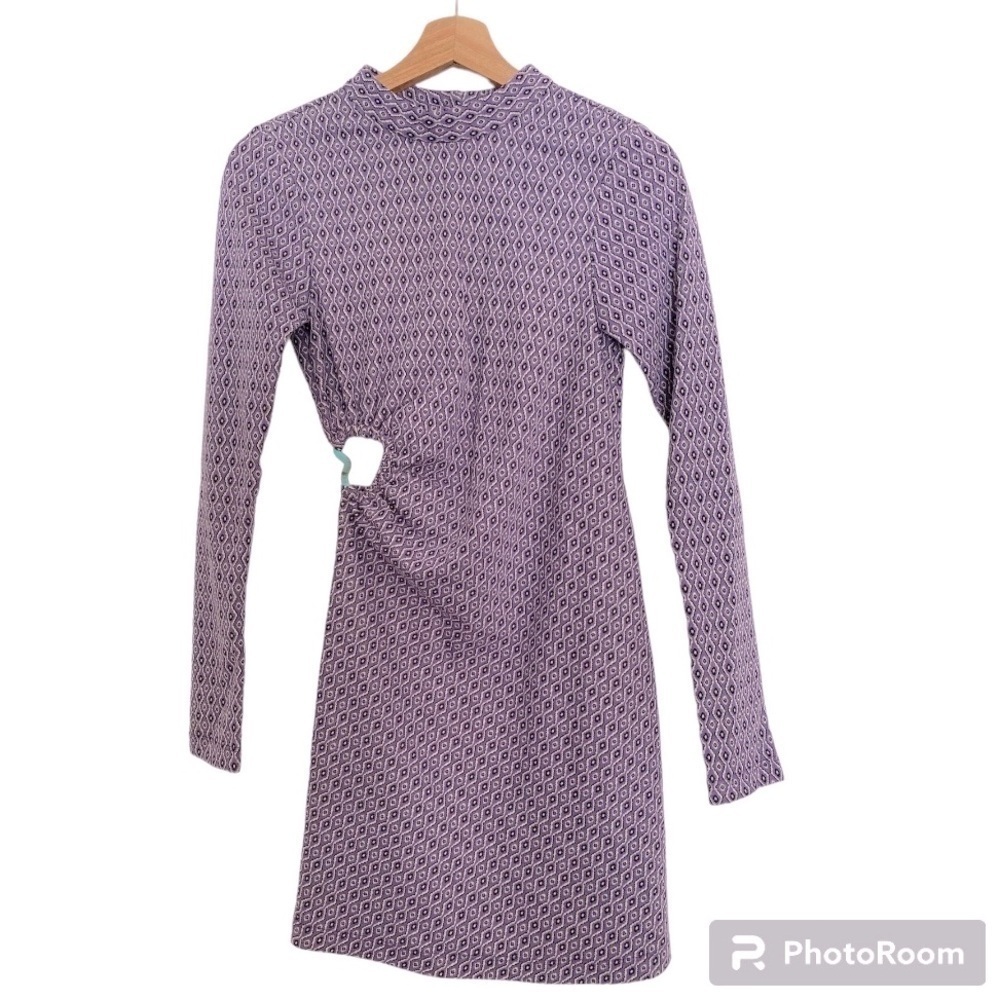 NWT ZARA 70’s Retro Purple Long Sleeve Mini Jacquard Dress